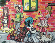 Aliens Love Dogs Painting by Similar Alien