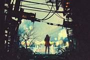 Alone In The Abandoned Town#2 Painting by Tithi Luadthong