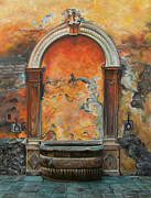 Ancient Italian Fountain Painting by Charlotte Blanchard