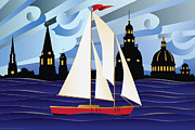 Annapolis Skyline Red sail boat Digital Art by Joe Barsin Annapolis Skyline Red sail boat Digital Art by Joe Barsin