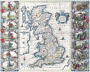 Antique Maps - Old Cartographic maps - Antique Anglo Saxon Map of The British Isles, 1676 Drawing by Studio Grafiikka