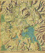 Antique Maps - Old Cartographic maps - Antique Panoramic View Map of the yellowstone National Park Drawing by Studio Grafiikka
