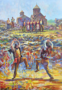 Armenian soul in armenian dance Yarkhushta Painting by Meruzhan Khachatryan
