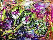 Artichoke Abstract Watercolor and ink Painting by Ginette Callaway