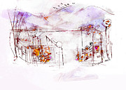 Asheville Mountains Old Friends a Garden Bench   Drawing by Zsanan Studio