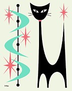 Atomic Cat Aqua and Pink on Cream Digital Art by Donna Mibus