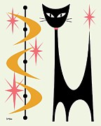 Atomic Cat Pink and Gold on Cream Digital Art by Donna Mibus