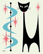 Atomic Cat Pink and Turquoise on Cream Digital Art by Donna Mibus