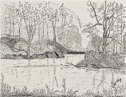 Ausable River at Rock Glen Drawing by Peggy King