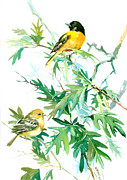 Baltimore Orioles and Oak Tree Painting by Suren Nersisyan