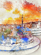 Barcelona, Parc Guell - 01 Painting by AM FineArtPrints Barcelona, Parc Guell - 01 Painting by AM FineArtPrints