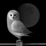 Barn Owl Full Moon Painting by Little Bunny Sunshine