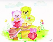 Bear Family Painting by Sudakshina Bhattacharya
