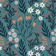 Beautiful Springtime Evening Garden Pattern Painting by Little Bunny Sunshine