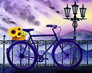 Blue Bicycle And Sunflowers by Irina Sztukowski  Painting by Irina Sztukowski