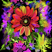 Big Red Flower Painting by DC Langer
