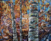 Birch Trees oil painting with Palette Knife Painting by Lena Owens Birch Trees oil painting with Palette Knife Painting by Lena Owens