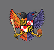 Birdland Baltimore Raven and Oriole Maryland Shield Digital Art by Joe Barsin