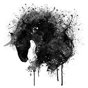 Black and White Horse Head Watercolor Silhouette Painting by Marian Voicu