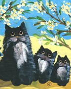 Black Persian Cat trio in the Willows Painting by Follow Themoonart