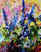 Blue Delphiniums Impressionist Oil Painting Painting by Ginette Callaway