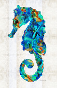 Blue Seahorse Art by Sharon Cummings Painting by Sharon Cummings