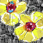 Bold Yellow Poppies- Art by Linda Woods Mixed Media by Linda Woods