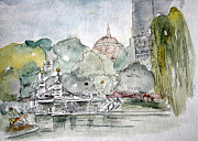Boston Public Gardens Bridge Painting by Julie Lueders 