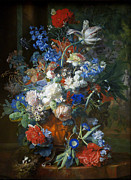 Bouquet Of Flowers Against A Park Landscape Painting by Jan van Huysum Bouquet Of Flowers Against A Park Landscape Painting by Jan van Huysum