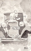 Boy And His Dog On An Old Car Painting by Ken Powers