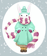 Bunny Girl On A Winter Day Pastel by Little Bunny Sunshine