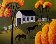 Bursting gold - horse country barn landscape Painting by Debbie Criswell Bursting gold - horse country barn landscape Painting by Debbie Criswell