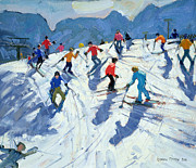 Busy Ski Slope Painting by Andrew Macara