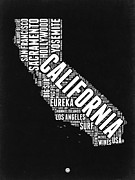 California Black and White Word Cloud Map Digital Art by Naxart Studio