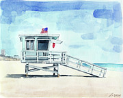 California Lifeguard Tower Print 2 Beach House Art California Beach Print Beach Painting Coastal Painting by Laura Row
