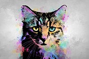 Cat 618 with gray background Painting by Lucie Dumas