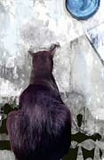 Cat's Blue Moon Mixed Media by Zsanan Studio