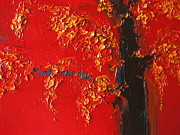 Cherry Blossom Tree - Red Yellow Painting by Patricia Awapara