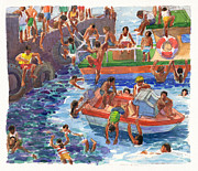 Children playing at Avarua Wharf  Painting by Judith Kunzle