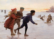 Children Skating Painting by Percy Tarrant