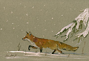 Christmas fox snow Painting by Juan  Bosco