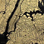 Cities of Gold - Golden City Map New York on Black Digital Art by Serge Averbukh