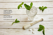 Classic Mojito cocktail  with fresh mint sprigs and recipe Photograph by Karen Foley