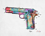 Colorful 1911 Colt 45 Browning Firearm Patent Minimal Digital Art by Nikki Marie Smith