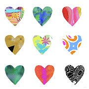 Colorful Hearts- Art by Linda Woods Mixed Media by Linda Woods