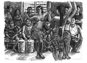 Cook Islands Dance Team at Practice Drawing by Judith Kunzle