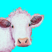 Cow Painting - Charolais on turquoise Painting by Jan Matson Cow Painting - Charolais on turquoise Painting by Jan Matson