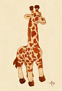 Cuddly Giraffe Watercolor Painting by Angeles M Pomata