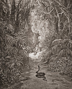 Adam and Eve   Illustration from Paradise Lost by John Milton Drawing by Gustave Dore