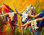 Dance Of The Longhorns Painting by Marion Rose